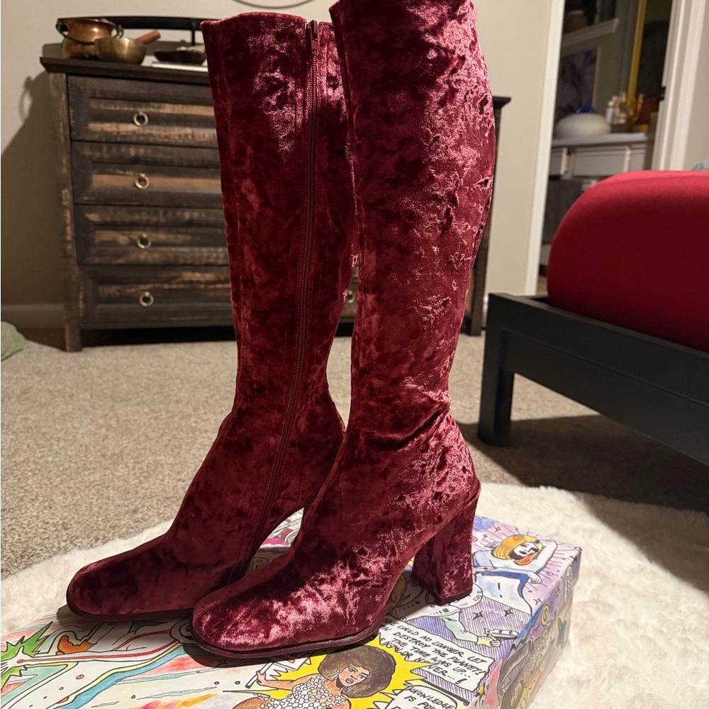 Jeffrey Campbell knee high oxblood burgundy boots